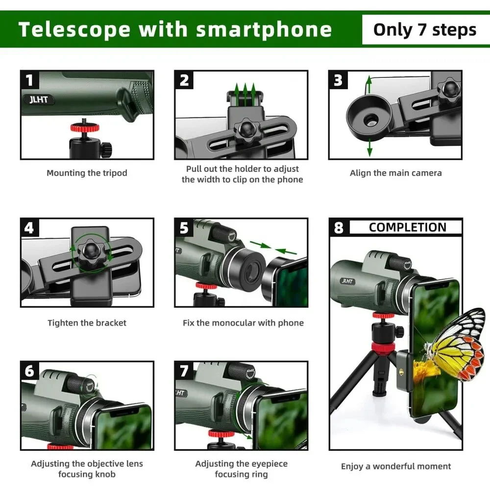 40X60 High Power Monocular Telescope with Smartphone Adapter Tripod Travel Bag